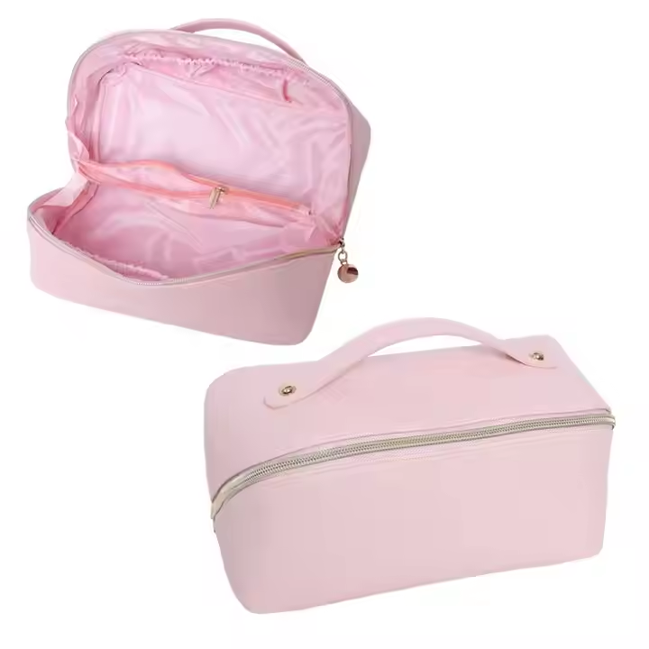 High Quality PU Leather Makeup Bag Waterproof Portable Cosmetic Bag Toiletry Bag for Skincare Cosmetics With Handle In Stock Women Cosmetic Case