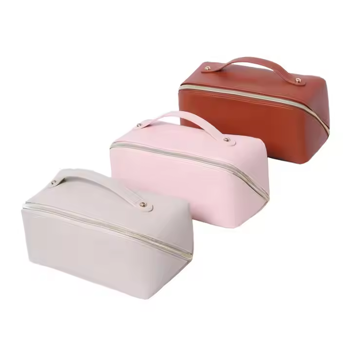 High Quality PU Leather Makeup Bag Waterproof Portable Cosmetic Bag Toiletry Bag for Skincare Cosmetics With Handle In Stock Women Cosmetic Case
