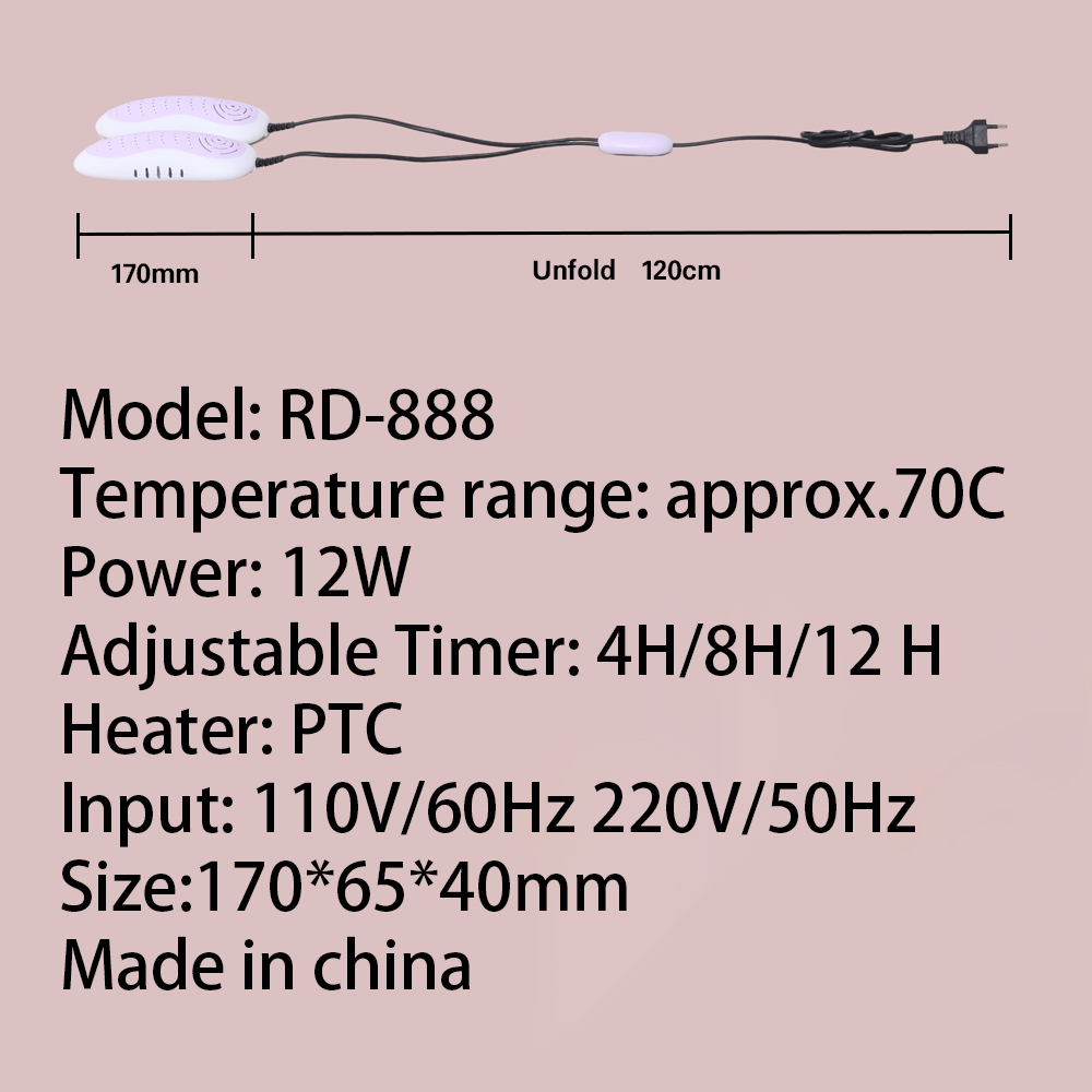 2025 New Arrival Electric Shoe Dryer RD-888 With Timer 4H 8H 12H PTC Heater Blue Light for Boot Warmer Sanitizing Deodorizing Portable Dryer Purple for Winter