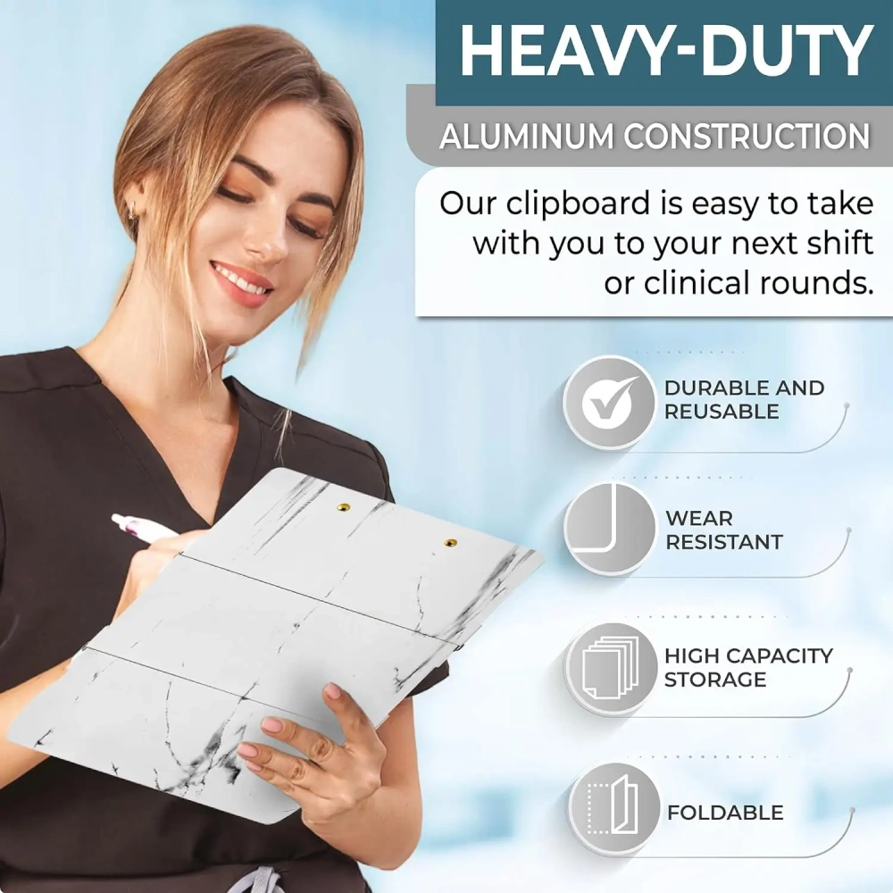 Nursing Clipboard with Nursing and Medical Edition Cheat Sheets 3 Layers Aluminum Foldable Nurse Clip Boards Notepad for Student