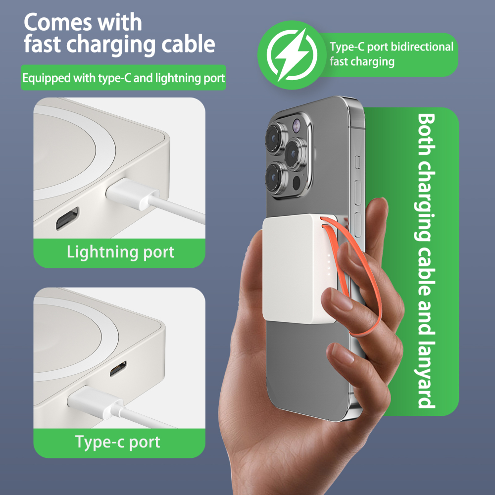 Power Banks 5000Mah Capacity High Quality Mini Fast Quick Charge Power Banks 3 in 1 20W Magnetic Wireless Power Bank 5000Mah