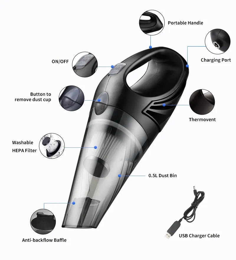 Portable Wireless Car Charger and Vacuum Cleaner Set for Car Electronics Consumers