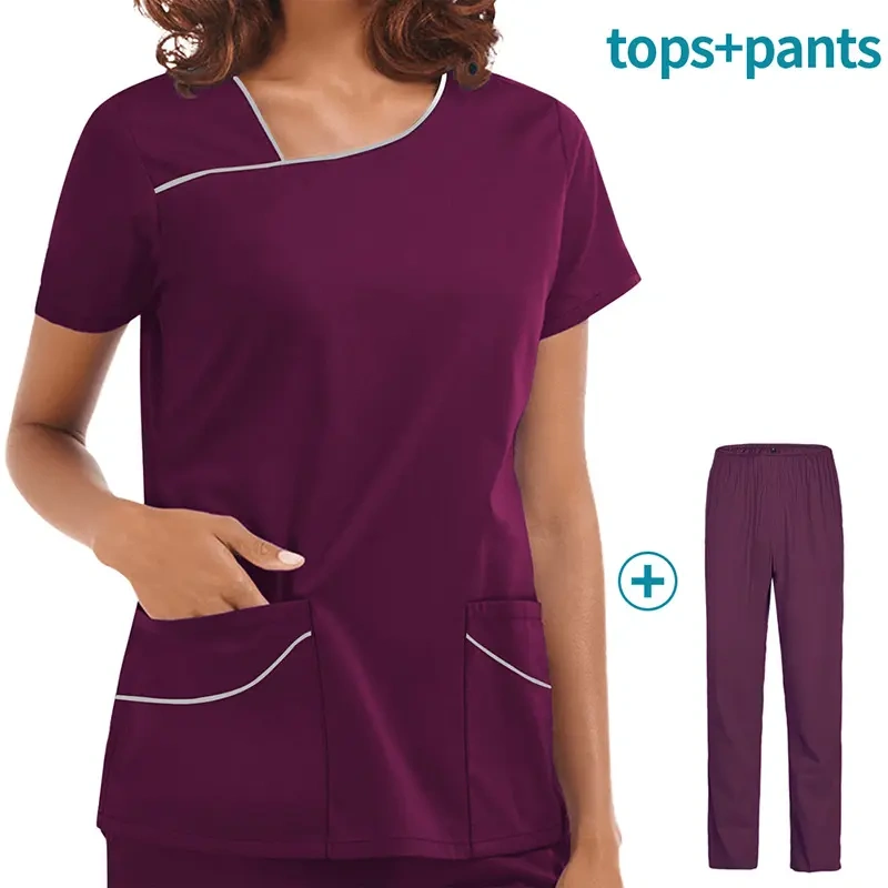 Nursing Uniform Sets Unisex Women Men Short Sleeves Overalls Scrubs Set Nurse Uniforms for Hospital Top & Pants Multi Pocket