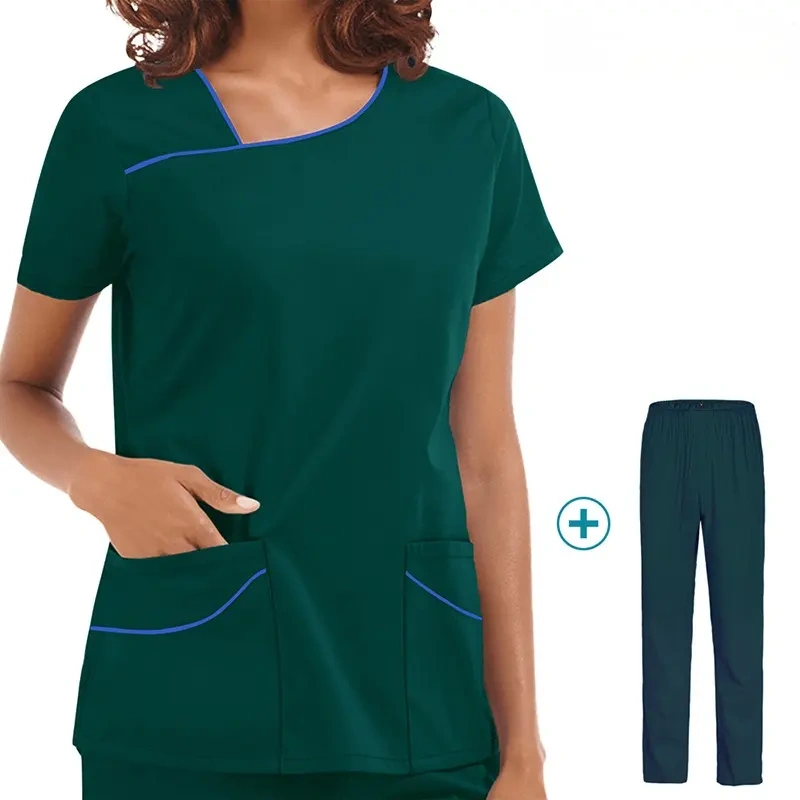 Nursing Uniform Sets Unisex Women Men Short Sleeves Overalls Scrubs Set Nurse Uniforms for Hospital Top & Pants Multi Pocket