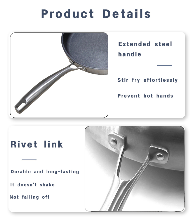 Compound Steel Frying Pan 28cm Cast Steel Handle Skillet Pot 11inch Kitchen Cooking Cookware Compatible with All Cooktops