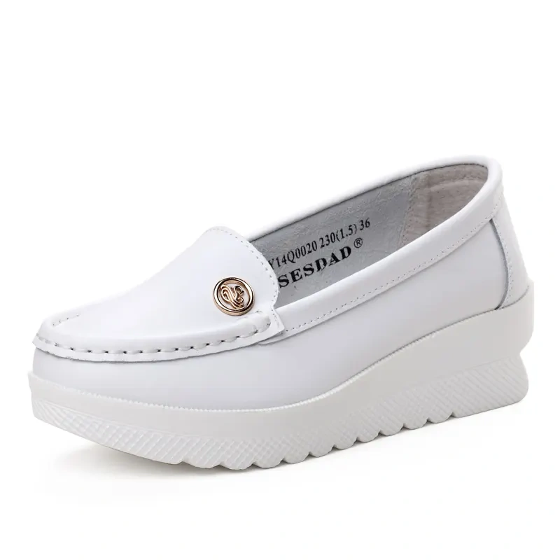 Women's Cowhide Nursing Shoes for Hospital Anti-slip Breathable Lightweight Waterproof Work Nurse Shoe Anti-Fatigue Footwear