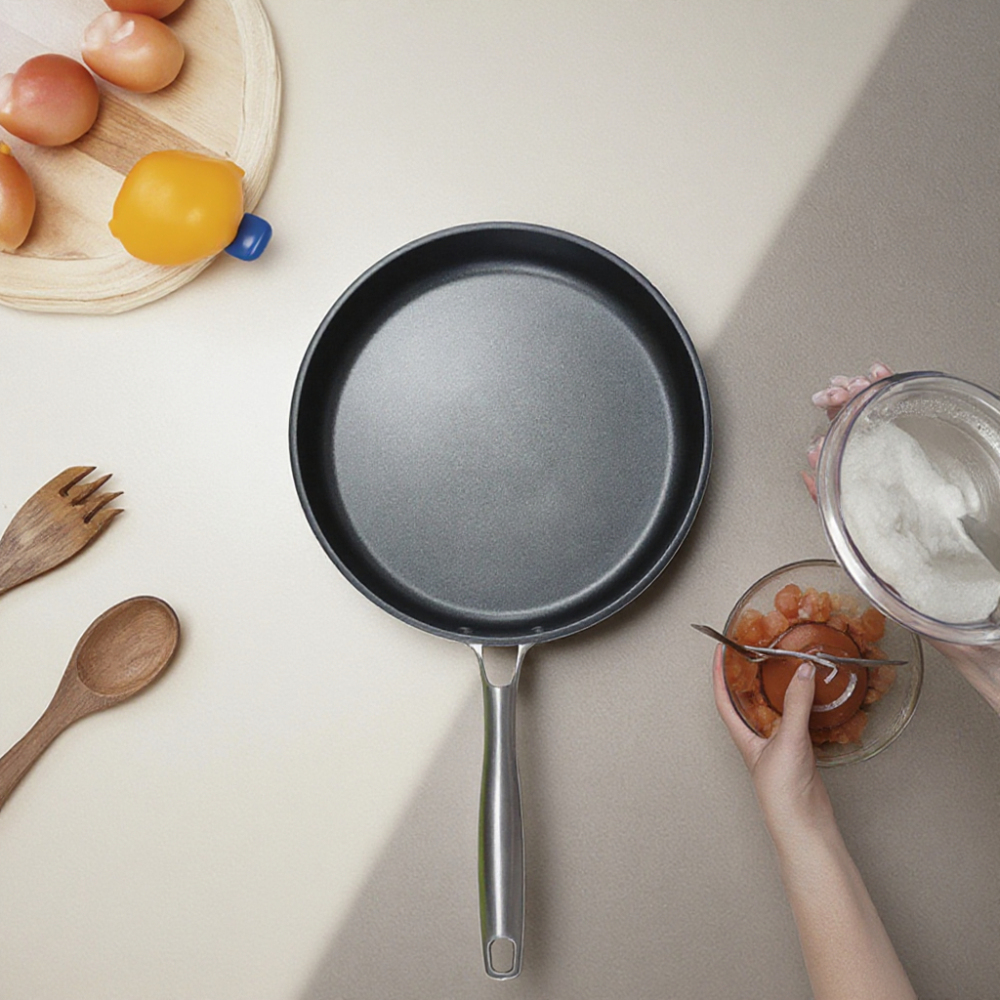 Compound Steel Frying Pan 28cm Cast Steel Handle Skillet Pot 11inch Kitchen Cooking Cookware Compatible with All Cooktops