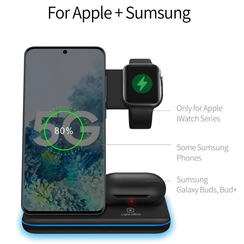 Magnetic Wireless Charger New 3 in 1 Multi-function Wireless Chargers for Multiple Devices 15W Fast Wireless Charger Stand