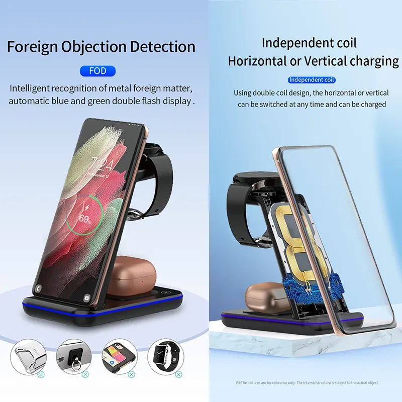 Wireless Chargers for Multiple Devices 15W 3 in 1 Magnetic Wireless Charger Stand Fast Charging Portable Wireless Charger