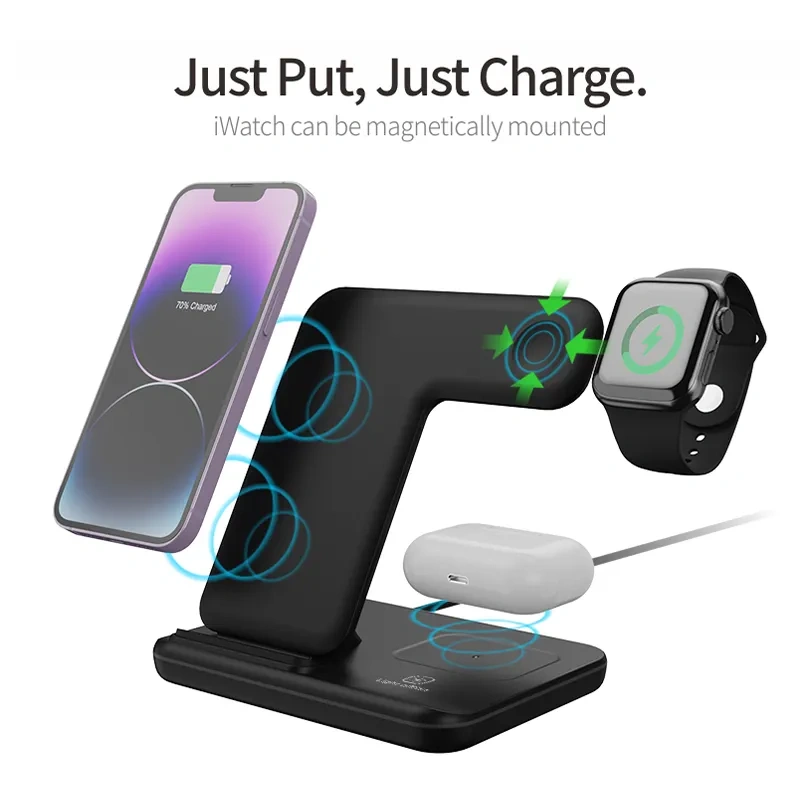 Magnetic Wireless Charger New 3 in 1 Multi-function Wireless Chargers for Multiple Devices 15W Fast Wireless Charger Stand