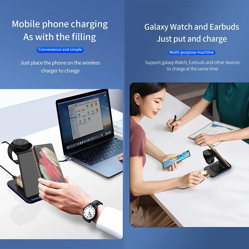 Wireless Chargers for Multiple Devices 15W 3 in 1 Magnetic Wireless Charger Stand Fast Charging Portable Wireless Charger