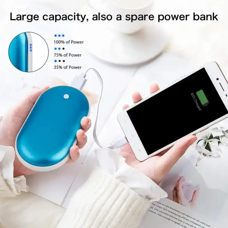 USB Hand Warmer Portable 5000mA Mini Electric Hand Warmers Double Sided Heating and Power Bank for Outdoor Use in Winter