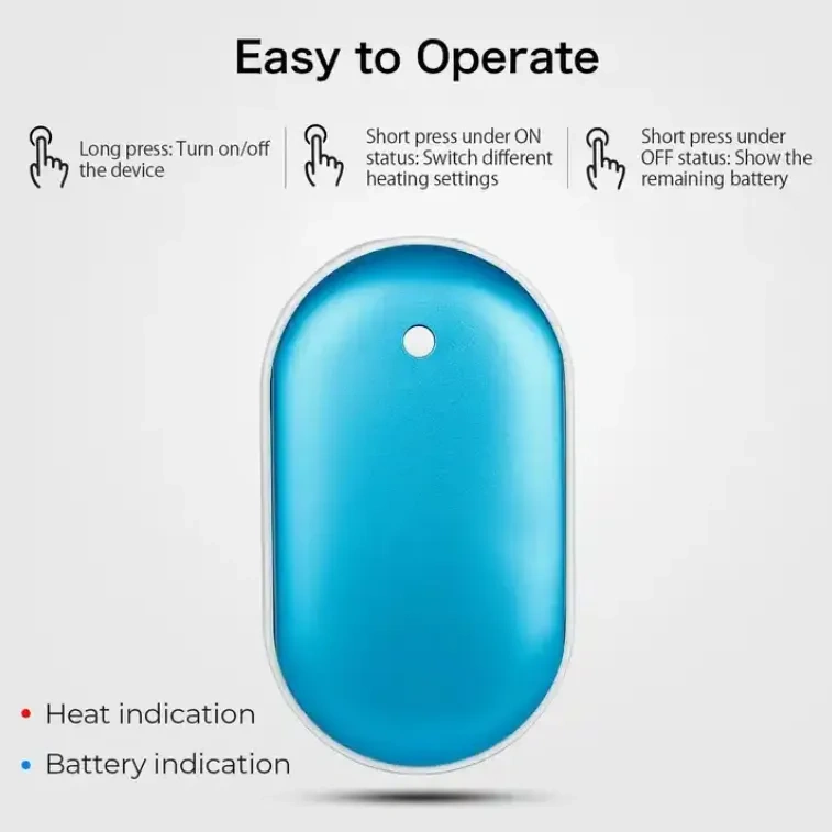 USB Hand Warmer Portable 5000mA Mini Electric Hand Warmers Double Sided Heating and Power Bank for Outdoor Use in Winter