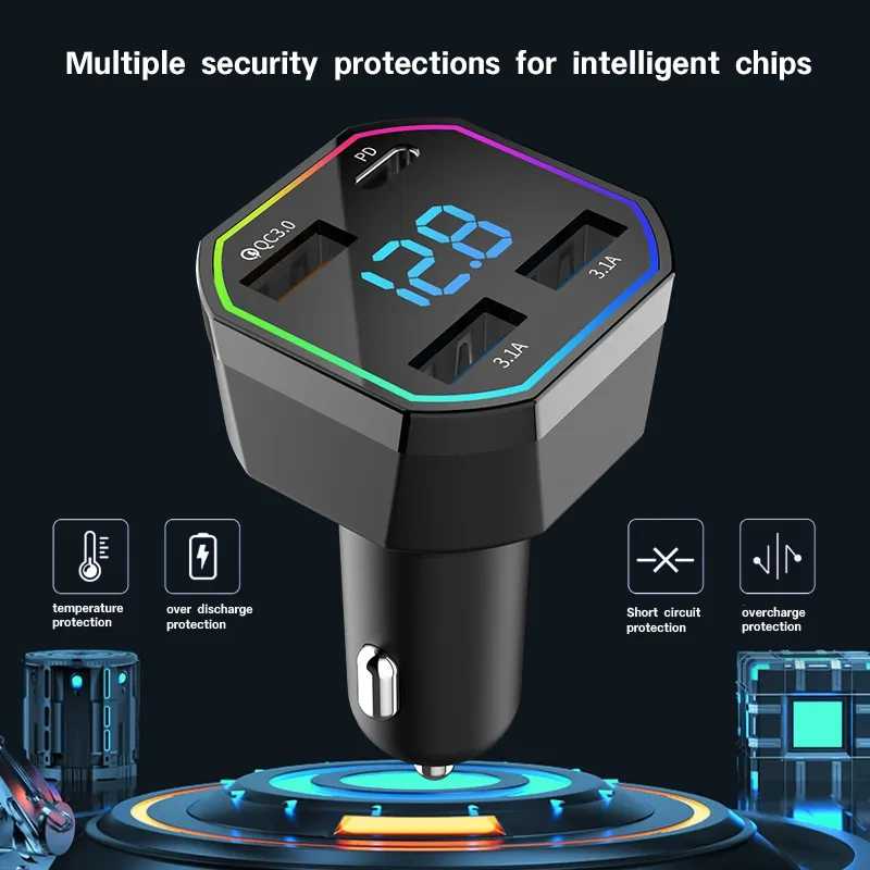 4 in 1 Car Charger High Quality PD 20W Car Charger Fast Charging 3.1A/3.1A/QC3.0/PD 4-Port Car USB Portable Car Chargers Adapter