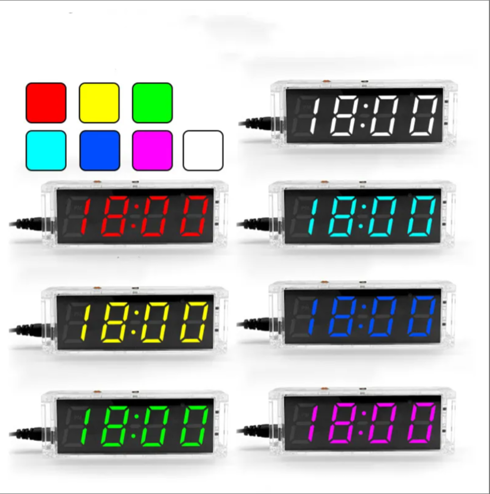 Seven color Digital LED Electronic Clock Kits LED Clock Kit Digital Tube Time Temperatiure Date with Practice Learning Project