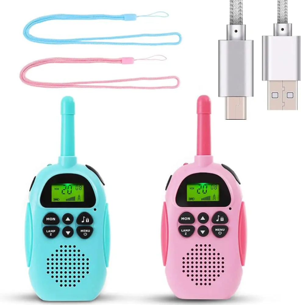 Rechargeable 1000Mah Long Range Boys Girls Kid Walkie Talkies VOX Backlit LCD for Child Outside Playing