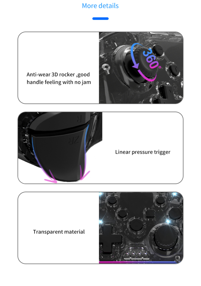 NS015 Wireless Gaming Controller for Switch Pro with 500mA Input Current Compatible with N-Switch/PS3/PC/Android Games