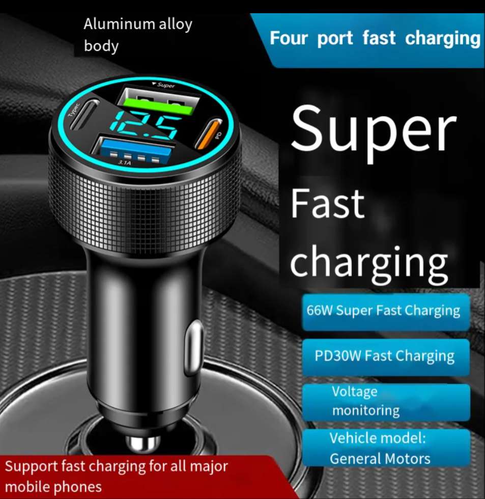 Car Charger 4 in 1 Cigarette Lighter Adapter PD 30W 4-Port Car Charger Type c DC12-24V Aluminum Alloy Car Charger Fast Charging