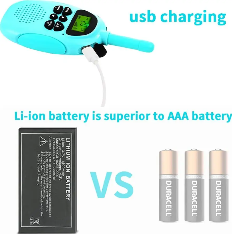 Rechargeable 1000Mah Long Range Boys Girls Kid Walkie Talkies VOX Backlit LCD for Child Outside Playing