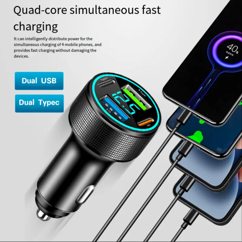 Car Charger 4 in 1 Cigarette Lighter Adapter PD 30W 4-Port Car Charger Type c DC12-24V Aluminum Alloy Car Charger Fast Charging