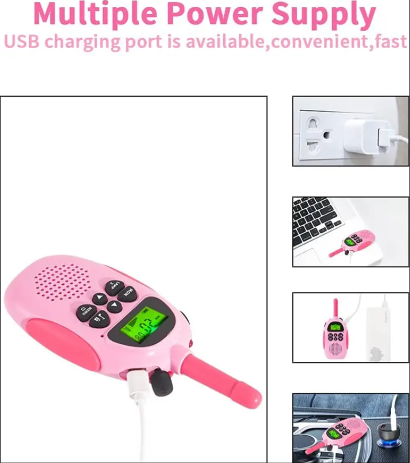 Rechargeable 1000Mah Long Range Boys Girls Kid Walkie Talkies VOX Backlit LCD for Child Outside Playing