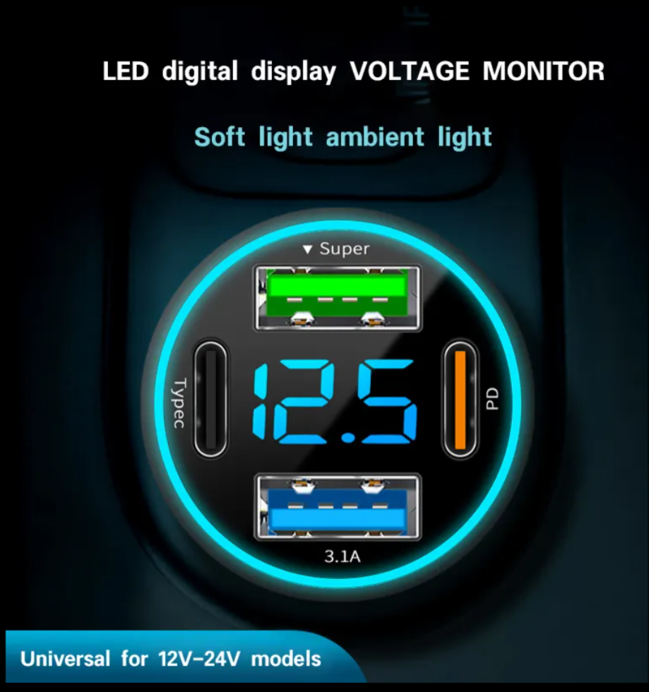 Car Charger 4 in 1 Cigarette Lighter Adapter PD 30W 4-Port Car Charger Type c DC12-24V Aluminum Alloy Car Charger Fast Charging