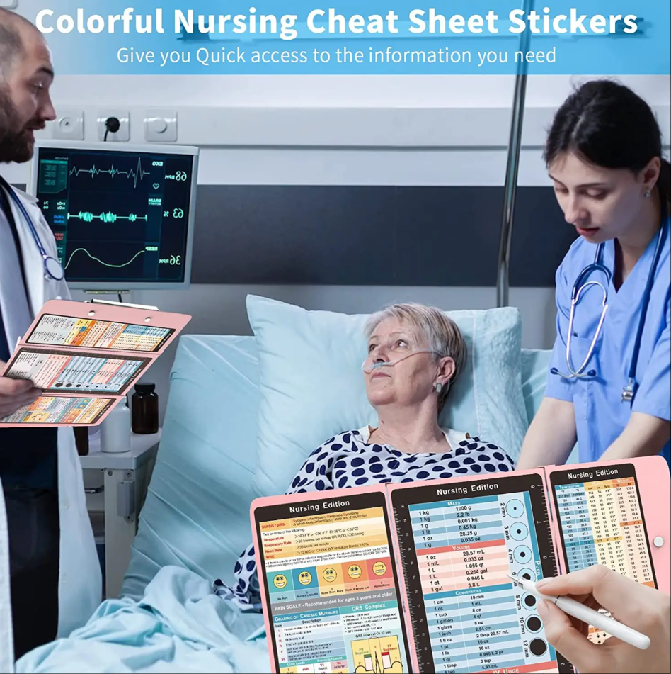 Nursing Clipboard With Nursing and Medical Edition Cheat Sheets 3 Layers Aluminum Foldable Nurse Clip Boards Notepad for Student