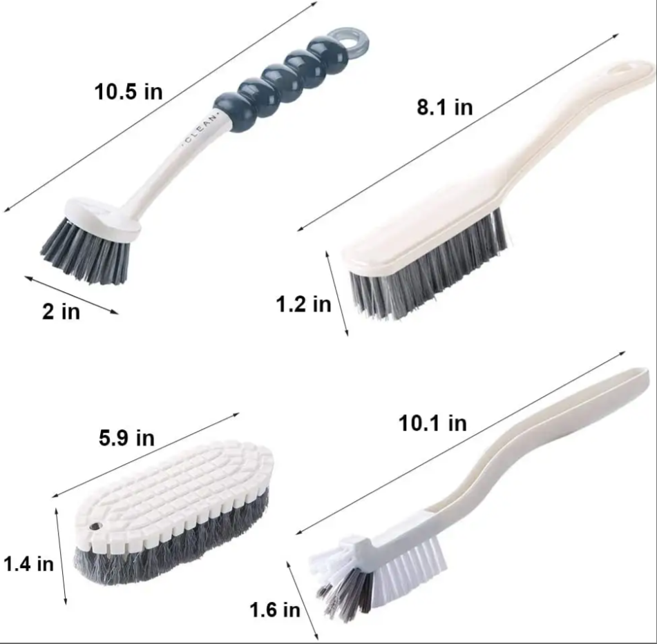 4Pcs Multipurpose Cleaning Brush Set Kitchen Cleaning Brushes Includes Grips Dish Bottle Scrub Bathroom Brush