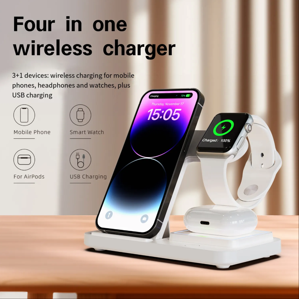 Wireless Charger Stand High Quality Wireless Chargers Foldable Magnetic 15W 4 in 1 Wireless Chargers for Multiple Devices