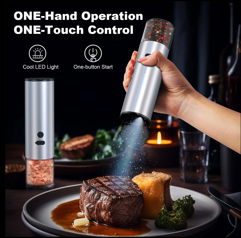 Free Sample Hot Selling Electric Salt and Pepper Grinder Rechargeable Salt Pepper Grinder Pepper Mill Set with LED Light
