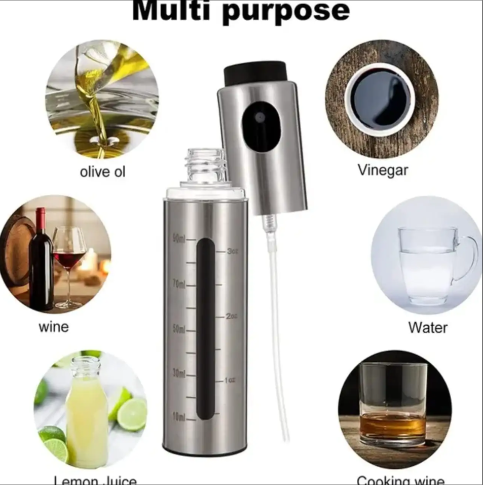 100ml Stainless Steel Olive Oil Spray Bottle Cooking Oil Dispenser for Salad BBQ Kitchen Baking and Roasting