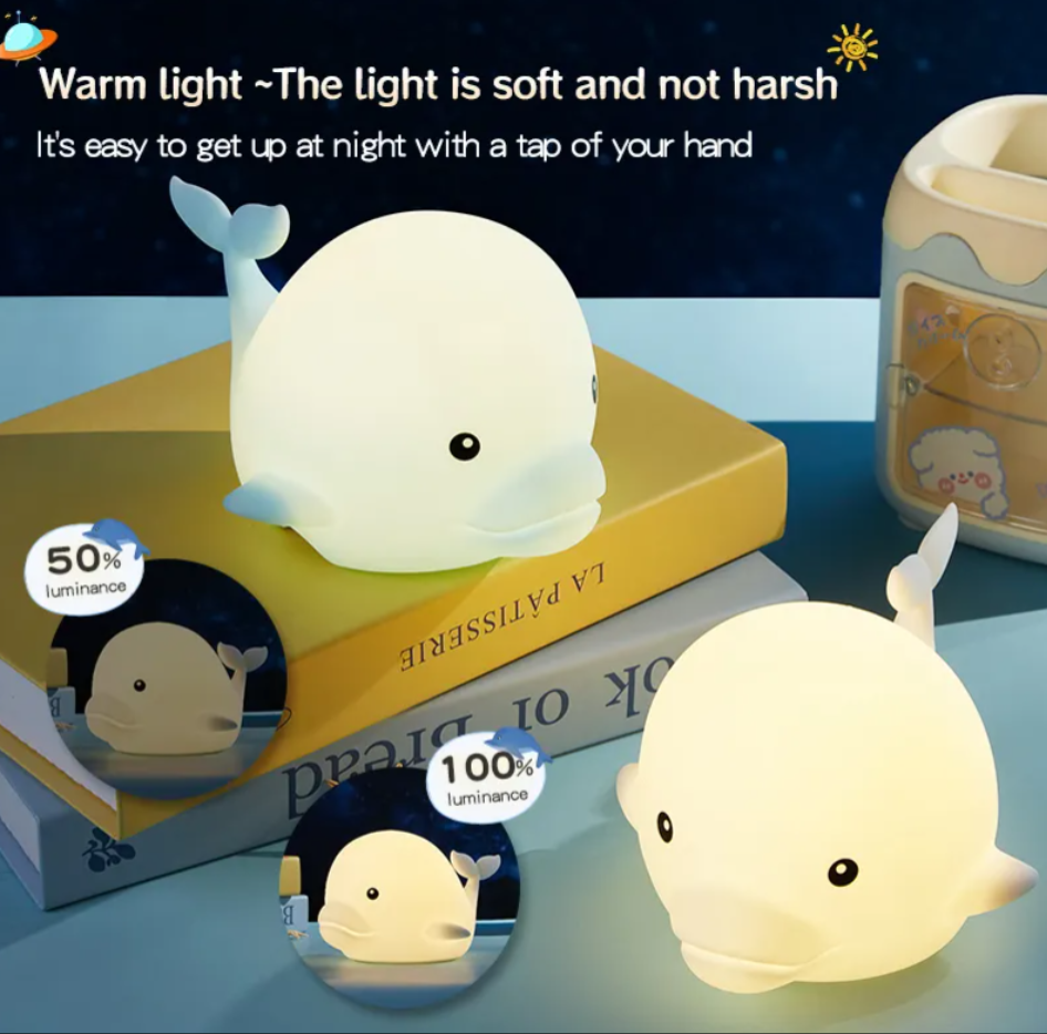 Silicone Night Light 2025 New Patted Sleeping Night Lights Bedroom Charging Portable Cartoon Dolphin Night Light for Kids