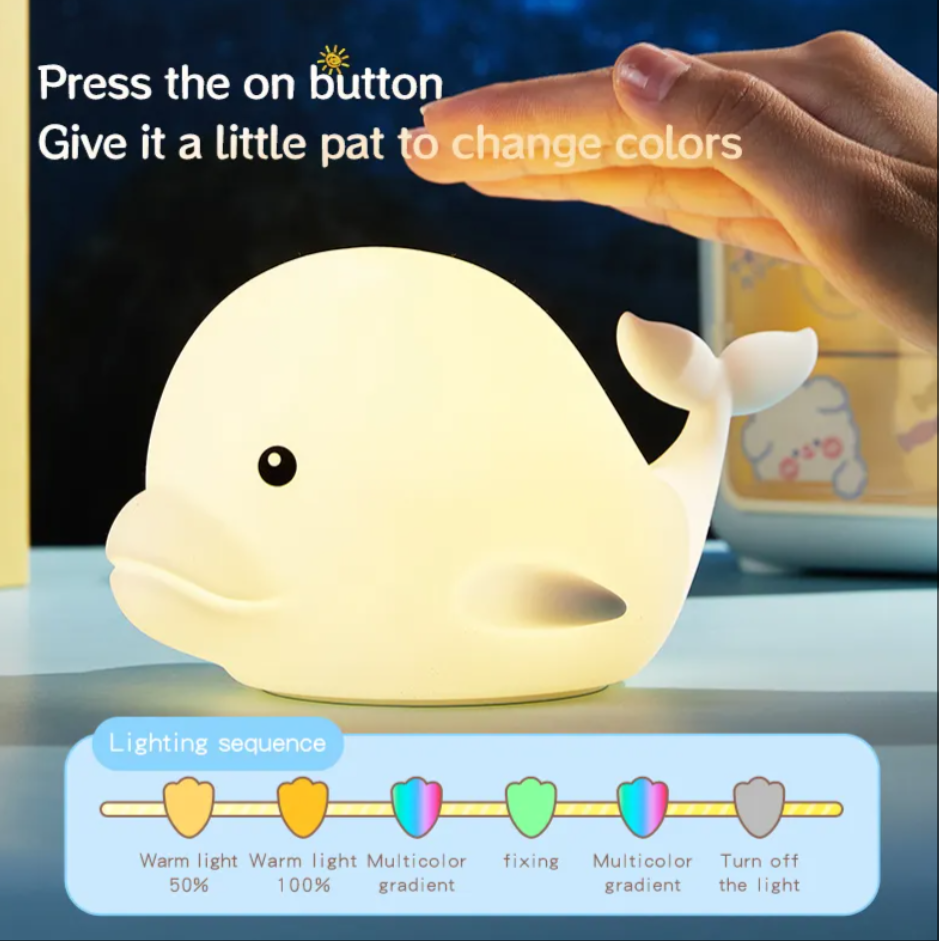 Silicone Night Light 2025 New Patted Sleeping Night Lights Bedroom Charging Portable Cartoon Dolphin Night Light for Kids