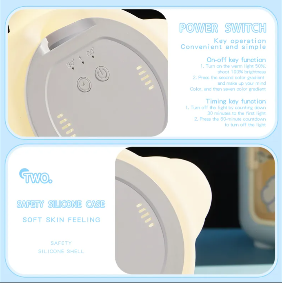 Silicone Night Light 2025 New Patted Sleeping Night Lights Bedroom Charging Portable Cartoon Dolphin Night Light for Kids