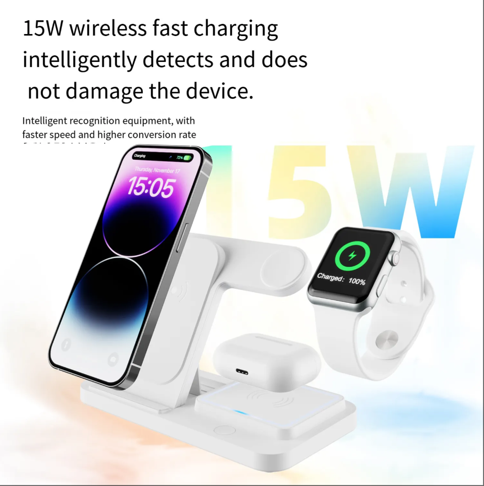 Wireless Charger Stand High Quality Wireless Chargers Foldable Magnetic 15W 4 in 1 Wireless Chargers for Multiple Devices