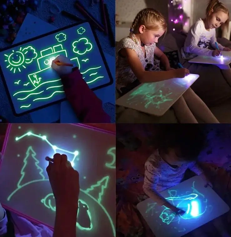 Drawing Board A3 Size Light Fun Graffiti Fluorescent Board 3D Painting Toy for Kids Drawing Tablet Sets Education Gift