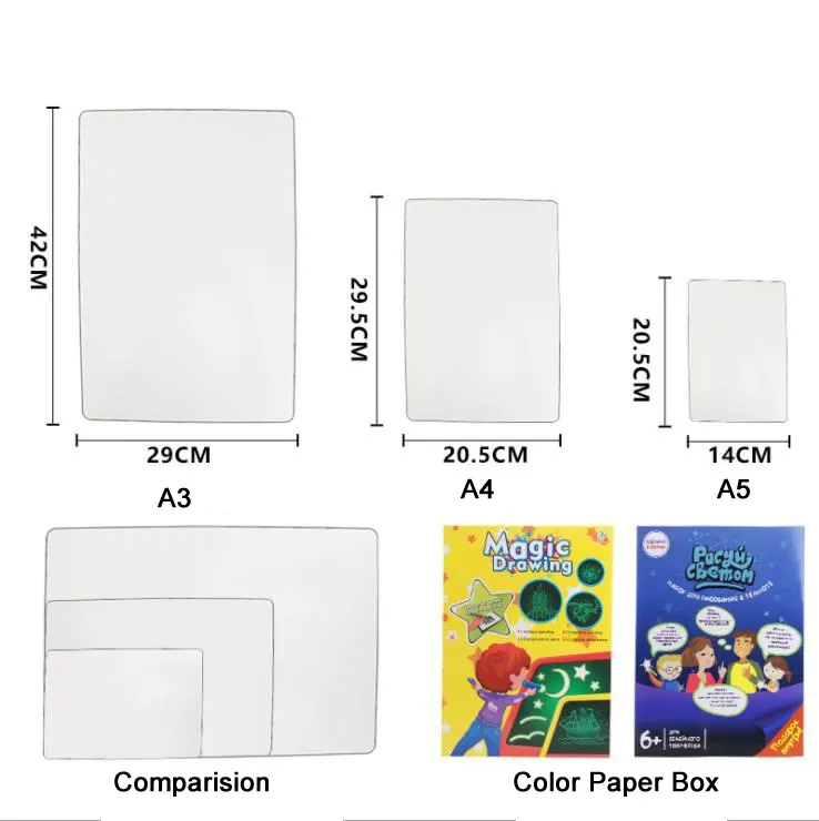 Drawing Board A3 Size Light Fun Graffiti Fluorescent Board 3D Painting Toy for Kids Drawing Tablet Sets Education Gift