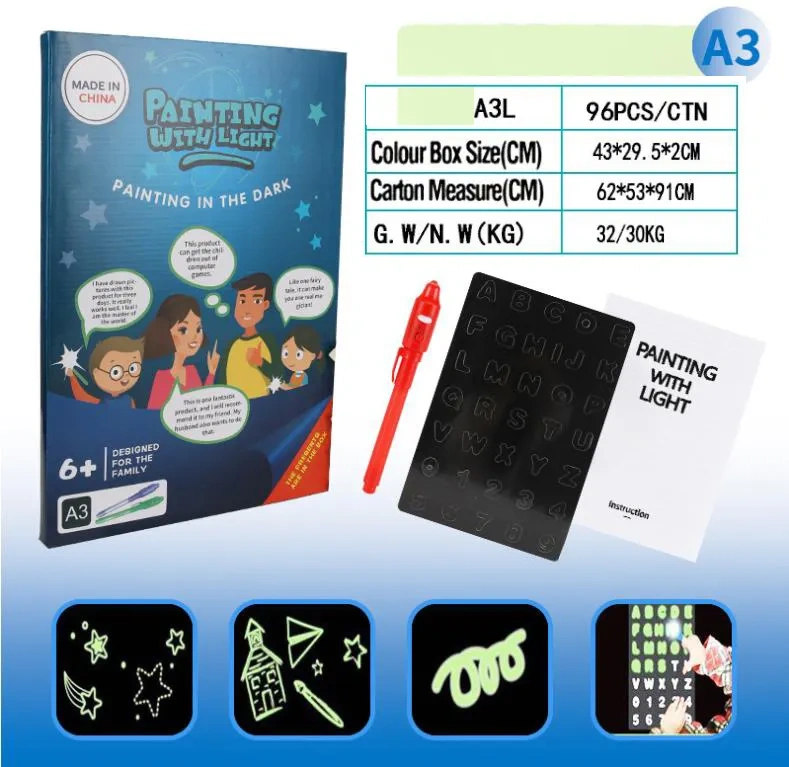 Drawing Board A3 Size Light Fun Graffiti Fluorescent Board 3D Painting Toy for Kids Drawing Tablet Sets Education Gift