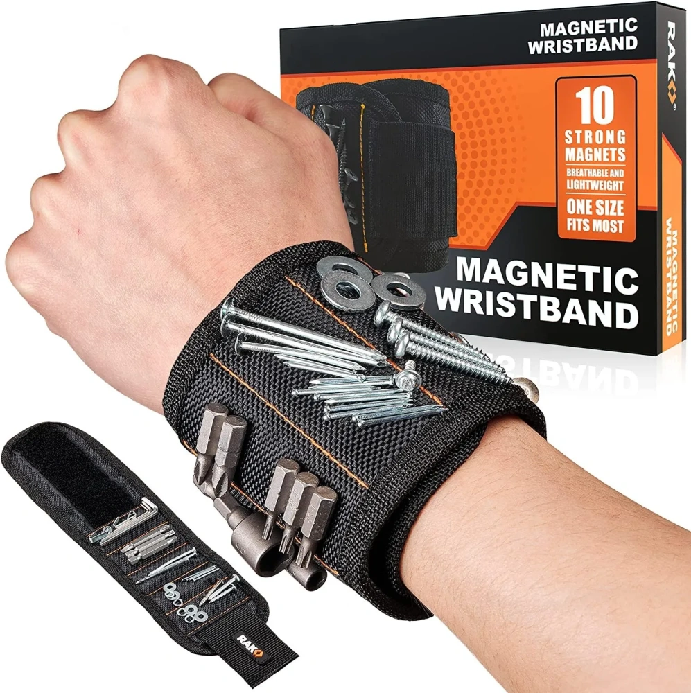 Magnetic Wristband Men & Women's Tool Bracelet with 10 Strong Magnets to Hold Screws Nails and Drilling Bits Fathers Day Gifts