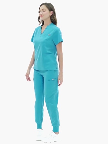 Nurse Uniforms for Hospital Nursing Uniform for Women Men Short Sleeves V-neck Stretchy Scrubs Set Top & Pants Jogger with Multi Pocket Nurse Workwear Comfortable Quick-drying and Breathable Work Clothes Elastical Fabric