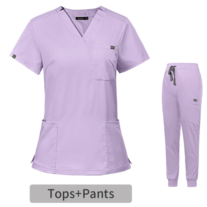 Nurse Uniforms for Hospital Nursing Uniform for Women Men Short Sleeves V-neck Stretchy Scrubs Set Top & Pants Jogger with Multi Pocket Nurse Workwear Comfortable Quick-drying and Breathable Work Clothes Elastical Fabric