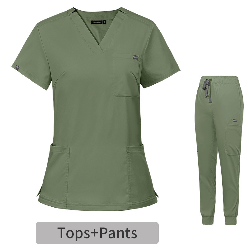 Nurse Uniforms for Hospital Nursing Uniform for Women Men Short Sleeves V-neck Stretchy Scrubs Set Top & Pants Jogger with Multi Pocket Nurse Workwear Comfortable Quick-drying and Breathable Work Clothes Elastical Fabric