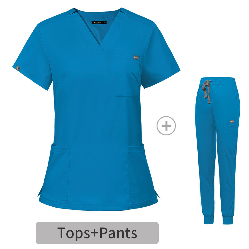 Nurse Uniforms for Hospital Nursing Uniform for Women Men Short Sleeves V-neck Stretchy Scrubs Set Top & Pants Jogger with Multi Pocket Nurse Workwear Comfortable Quick-drying and Breathable Work Clothes Elastical Fabric