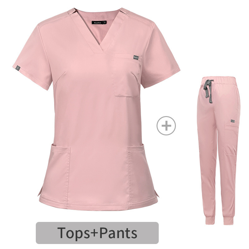 Nurse Uniforms for Hospital Nursing Uniform for Women Men Short Sleeves V-neck Stretchy Scrubs Set Top & Pants Jogger with Multi Pocket Nurse Workwear Comfortable Quick-drying and Breathable Work Clothes Elastical Fabric