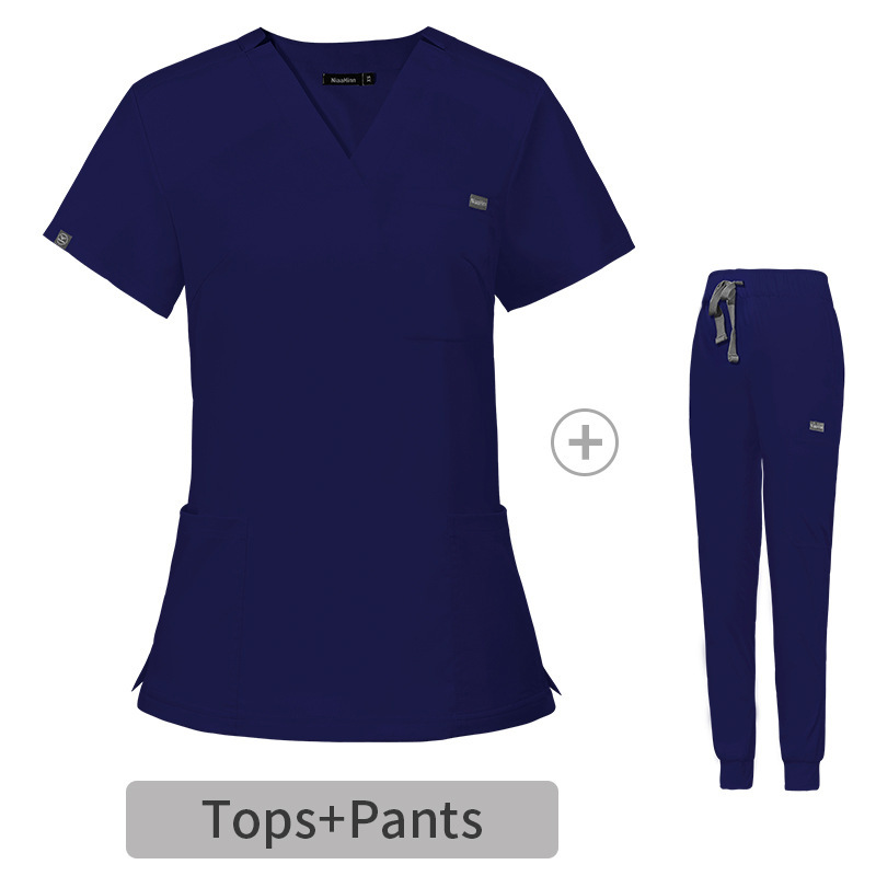 Nurse Uniforms for Hospital Nursing Uniform for Women Men Short Sleeves V-neck Stretchy Scrubs Set Top & Pants Jogger with Multi Pocket Nurse Workwear Comfortable Quick-drying and Breathable Work Clothes Elastical Fabric