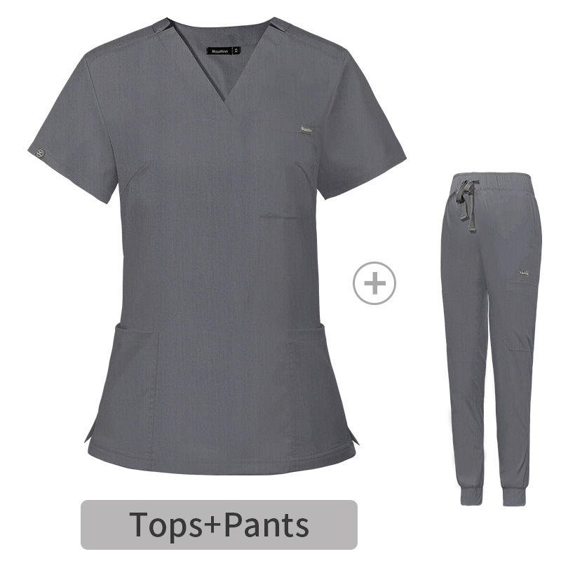 Nurse Uniforms for Hospital Nursing Uniform for Women Men Short Sleeves V-neck Stretchy Scrubs Set Top & Pants Jogger with Multi Pocket Nurse Workwear Comfortable Quick-drying and Breathable Work Clothes Elastical Fabric