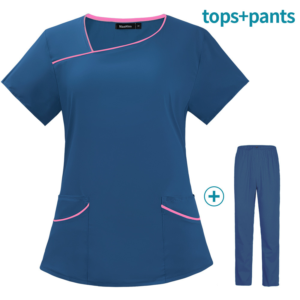 Scrub Sets Factory Custom Logo Hospital Nurse Uniforms for Women Two Piece Doctor Stretch Medical Clothes White Nursing Uniforms