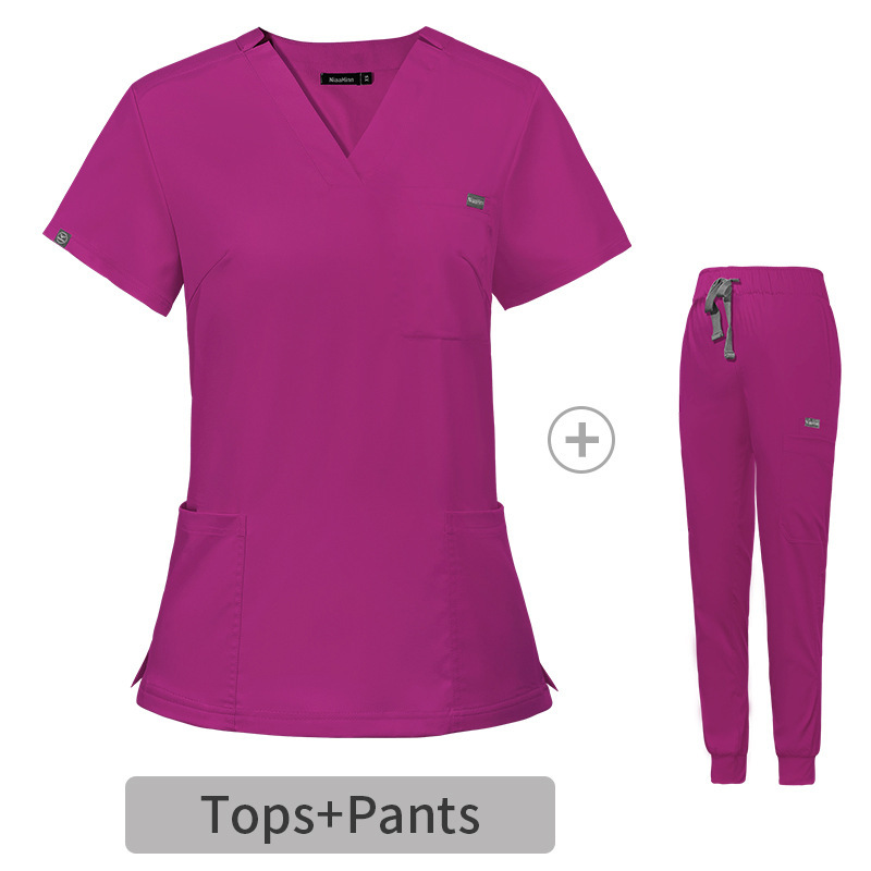 Nurse Uniforms for Hospital Nursing Uniform for Women Men Short Sleeves V-neck Stretchy Scrubs Set Top & Pants Jogger with Multi Pocket Nurse Workwear Comfortable Quick-drying and Breathable Work Clothes Elastical Fabric