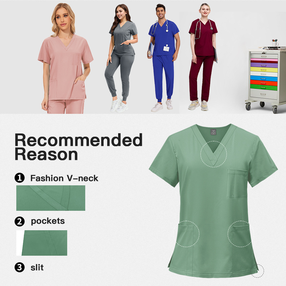 Hospital Uniforms Unisex Nursing Uniform Sets Fashion Short-sleeved Overalls Nurse Scrubs Sets for Women Men