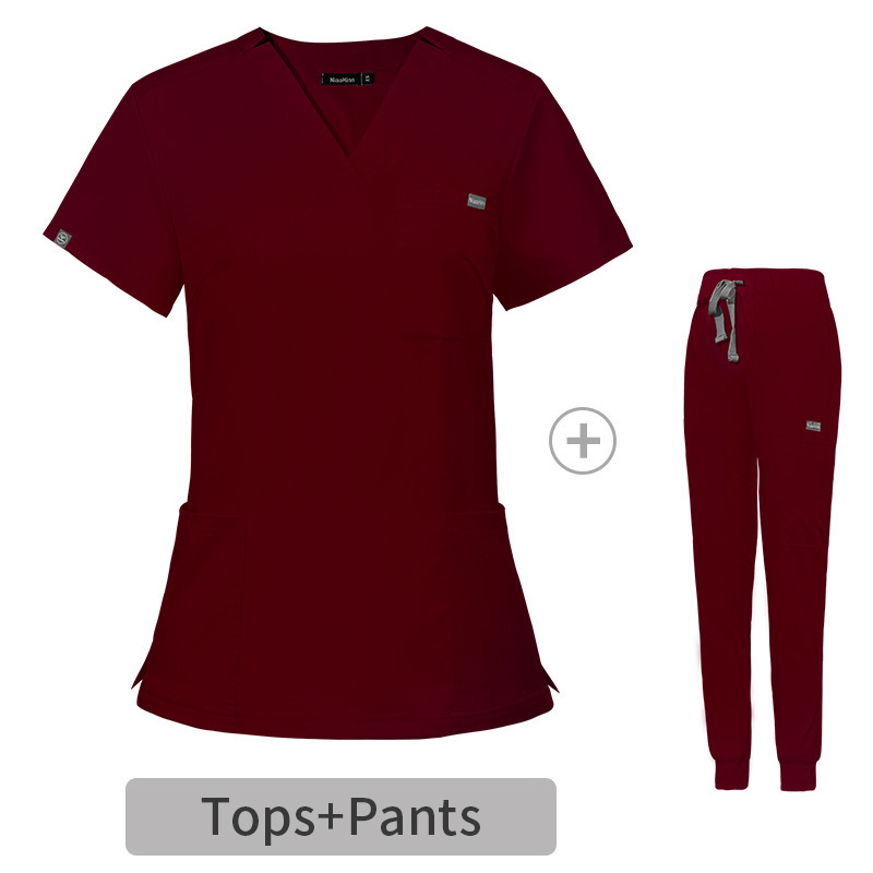 Nurse Uniforms for Hospital Nursing Uniform for Women Men Short Sleeves V-neck Stretchy Scrubs Set Top & Pants Jogger with Multi Pocket Nurse Workwear Comfortable Quick-drying and Breathable Work Clothes Elastical Fabric